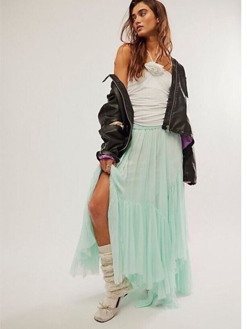 Free People Fp One Clover Skirt Asymmetrical Tiered in Dried Indigo